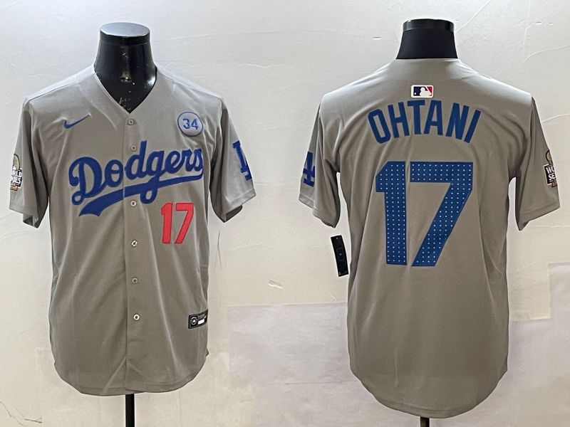 Men Los Angeles Dodgers #17 Ohtani Grey Fashion 2025 Nike MLB Jersey style 1